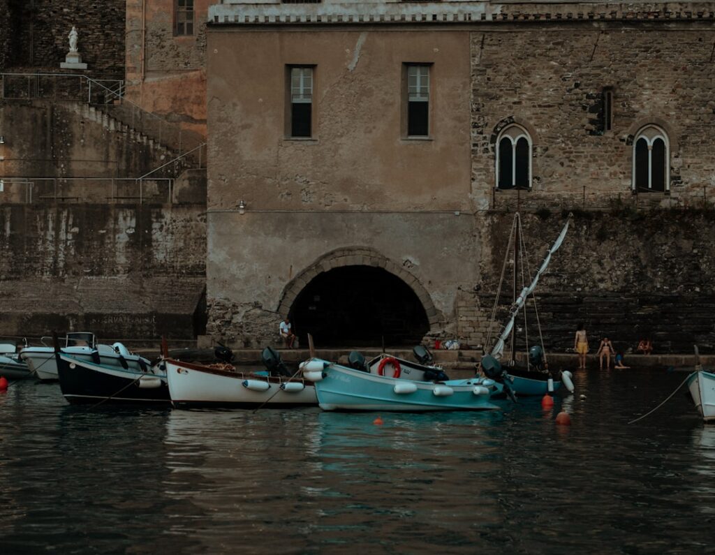 Coastal ferry arriving Vernazza harbour