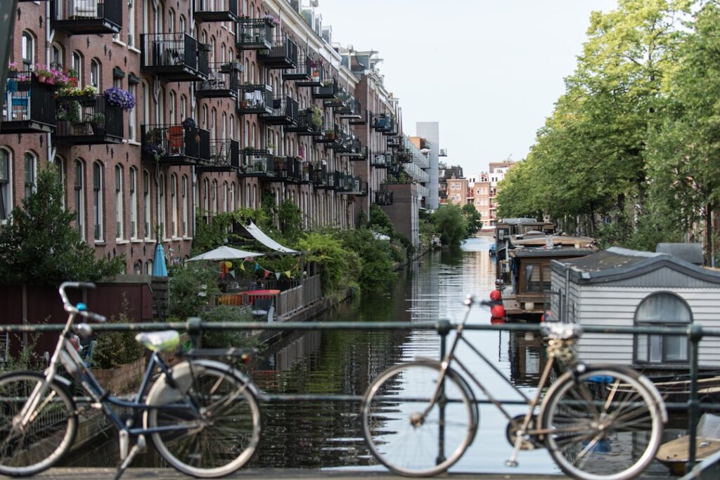 Jordaan narrow canal houses and bicycles