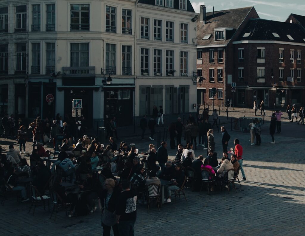 Leidseplein busy square in the evening with terraces