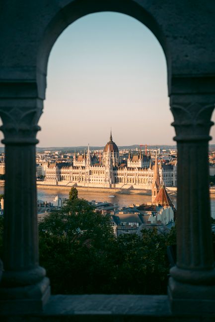 Uitzicht vanaf het Vissersbastion in het gouden uur
