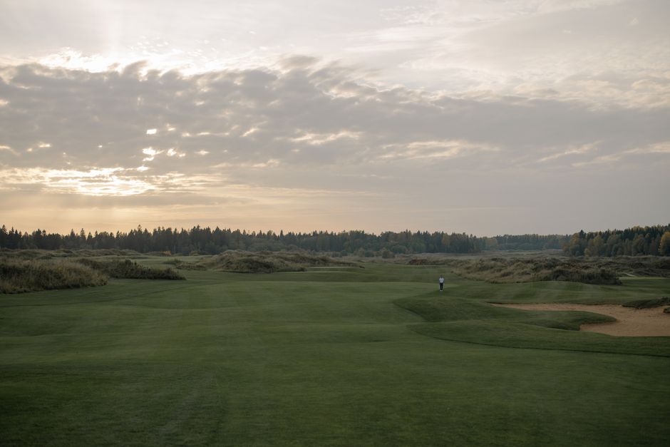 Historic Musselburgh Links golf course in low sun