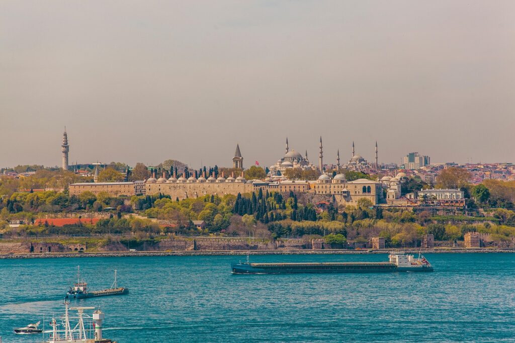 Topkapi Palace courtyard overlooking the Bosphorus