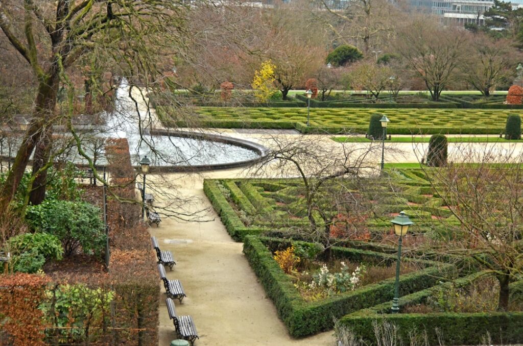 Park w Brukseli wiosną, zielone drzewa