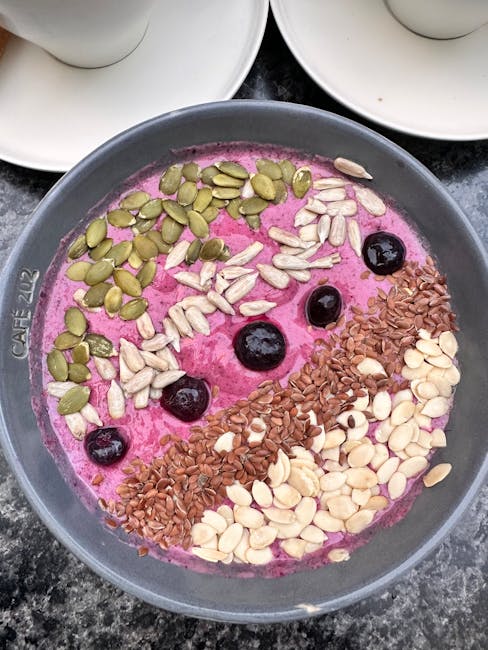 vegan smoothie bowl on an outdoor cafe table in Brussels