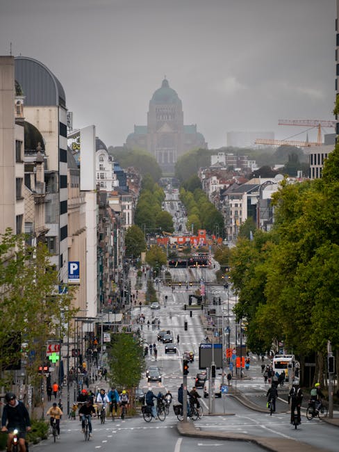Luftaufnahme der Basilika des Heiligsten Herzens mit Panorama über Brüssel
