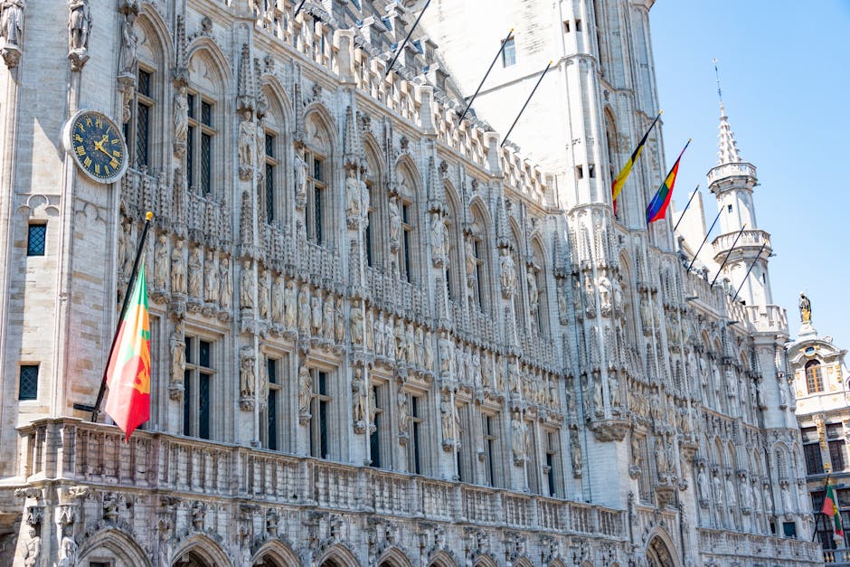 Brüsseler Rathausfassade am Grand-Place mittags