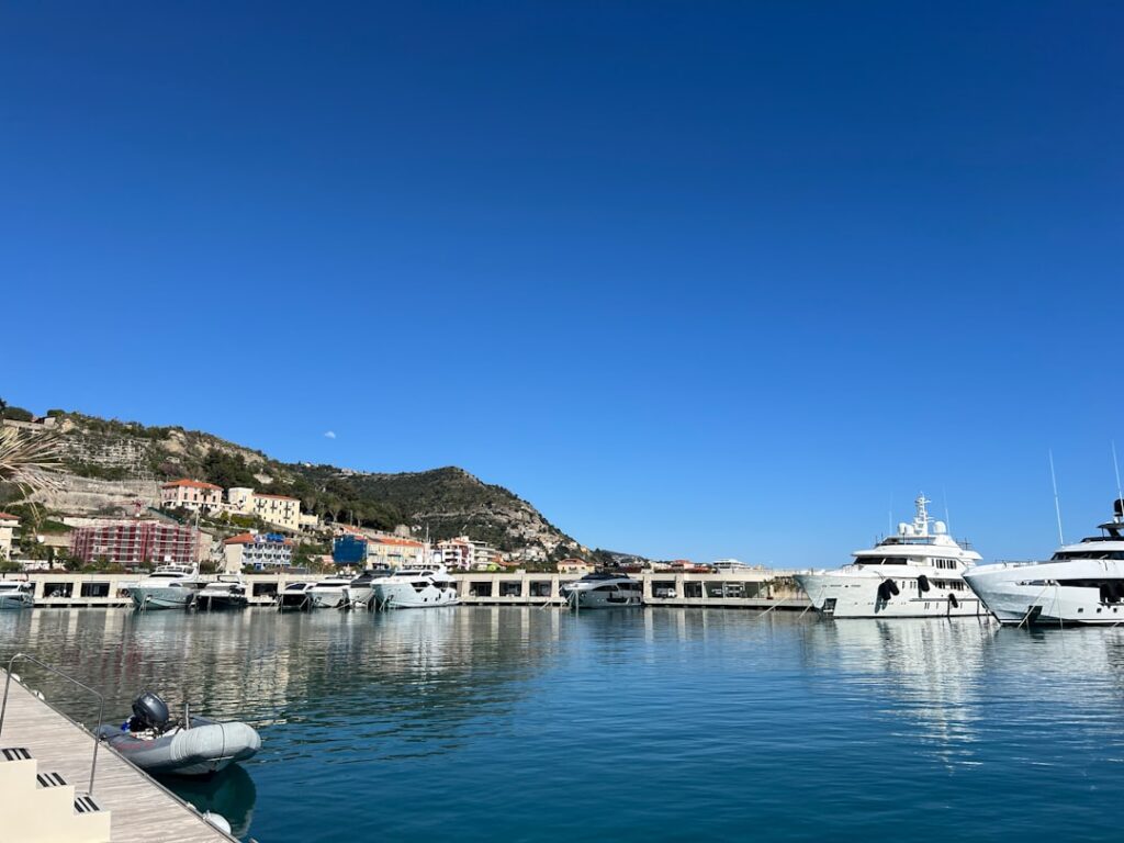 Panoramisch uitzicht vanaf Mont Boron over de haven en kustlijn van Nice