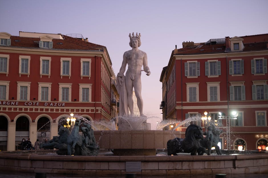 Place Masséna at dusk with illuminated square