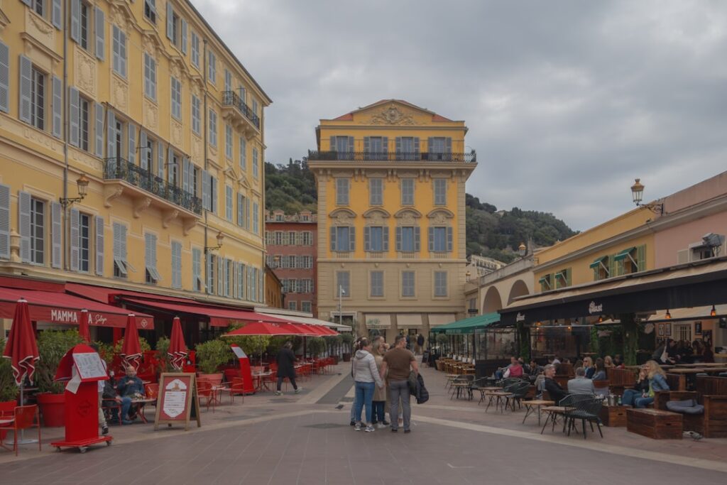 Cours Saleya evening market tables in Old Town Nice