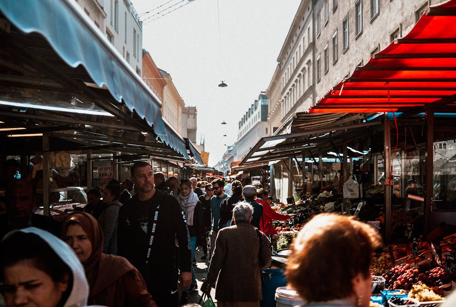 Naschmarkt outdoor food stalls in spring