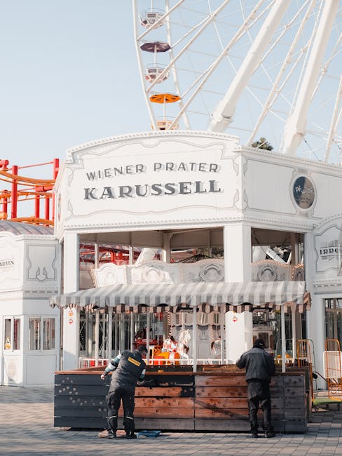 Ruota panoramica del Prater con bancarelle di street food all'aperto