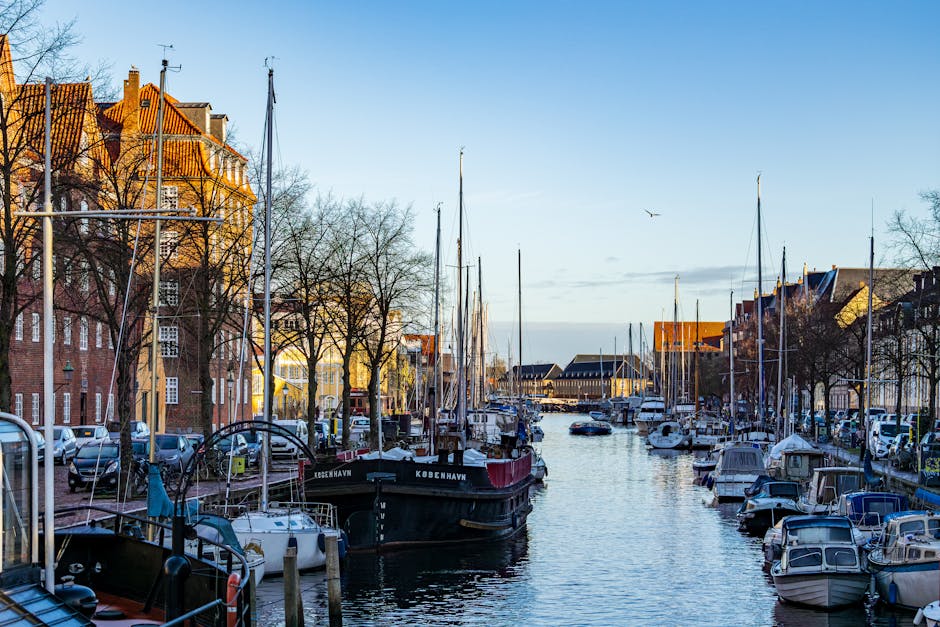 Narrow boats and reflections on Christianshavn Canal