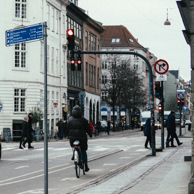 Commuter biking through Valby bike lane in Copenhagen