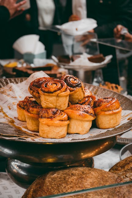 Kanelsnegl cinnamon roll display at a Copenhagen bakery