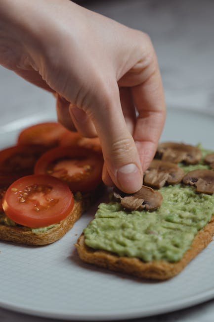 Vegan smorrebrod with plant-based toppings on rye bread