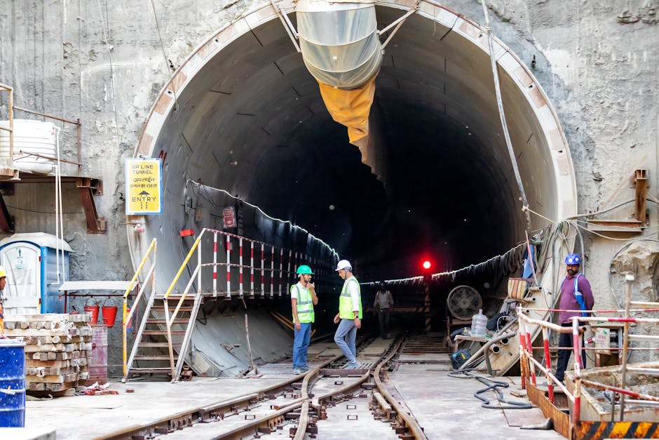 Historic construction workers building urban railway tunnels