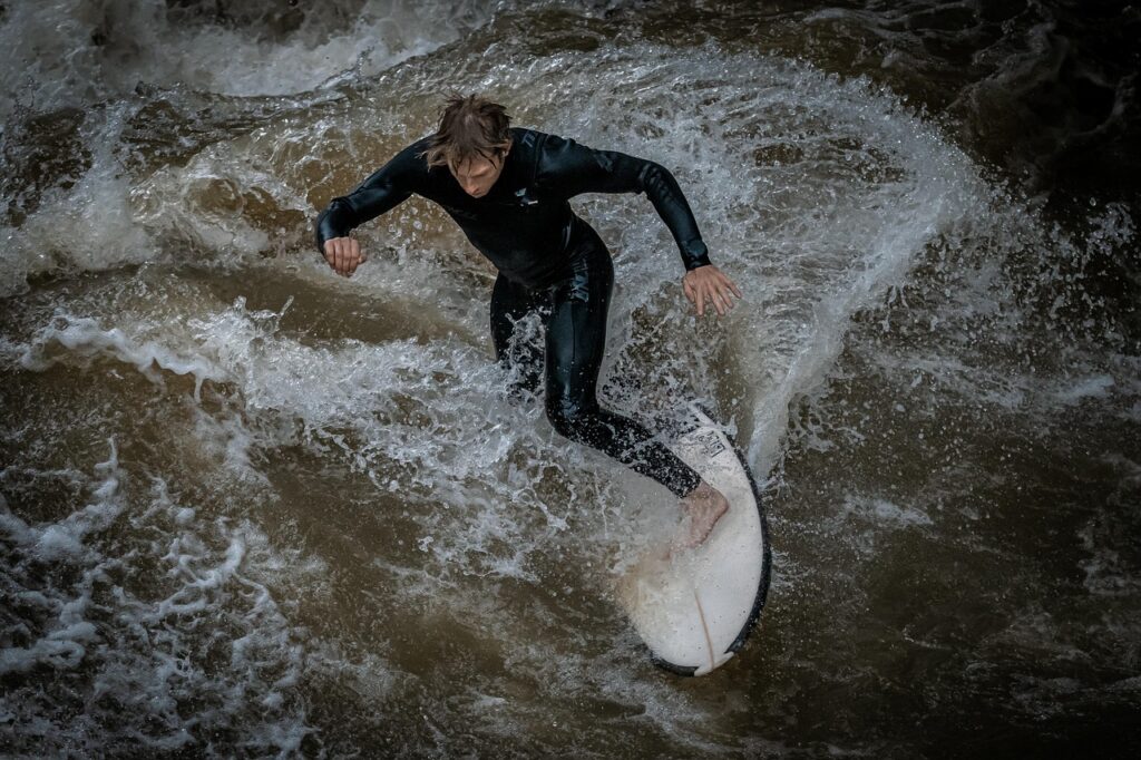 Surfers op de Eisbachvlaag