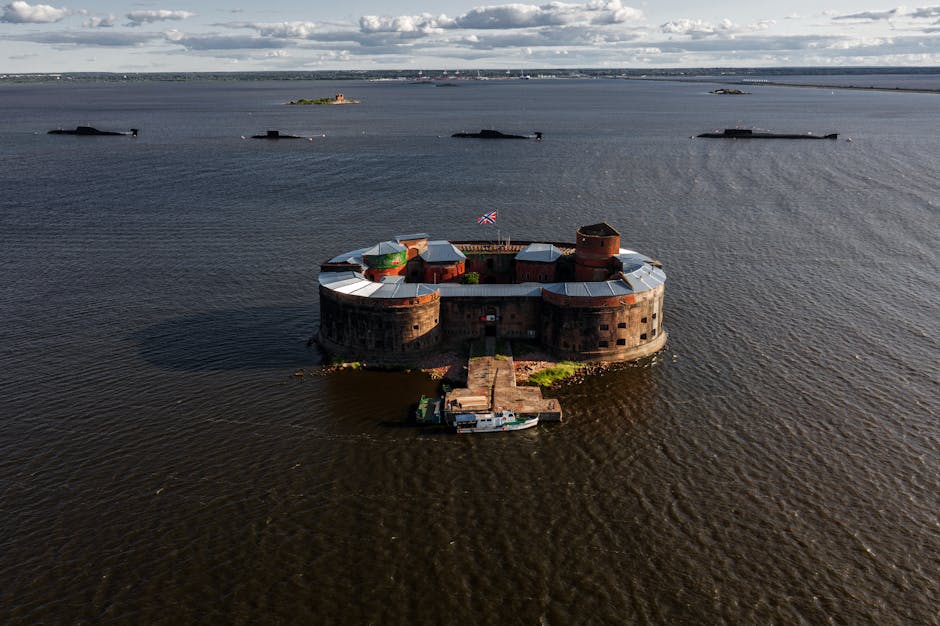 Aerial view of Kronstadt's coastal fortifications