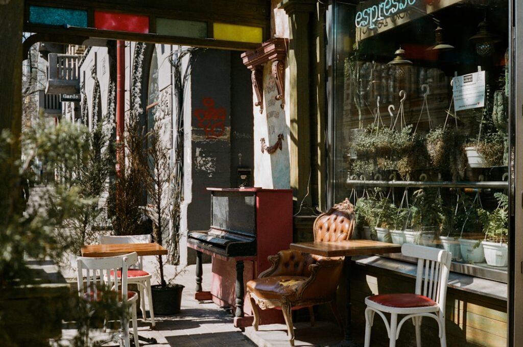 vintage interior and cozy terrace at Retro Hostel on Liteiny