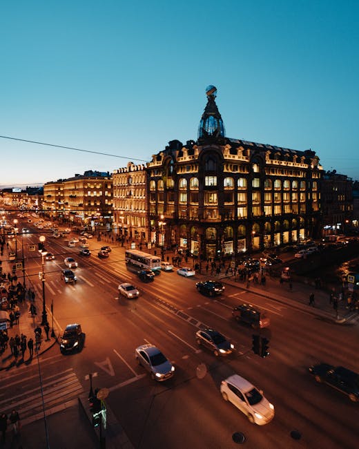 Saint Petersburg cityscape, Nevsky Prospect at dusk