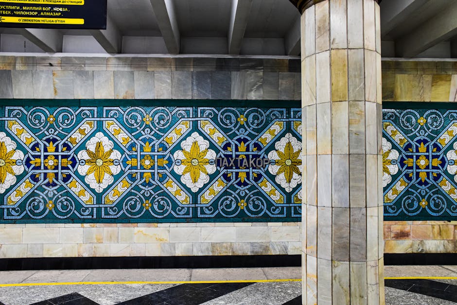 Detailed view of mosaic art on a Saint Petersburg metro station wall