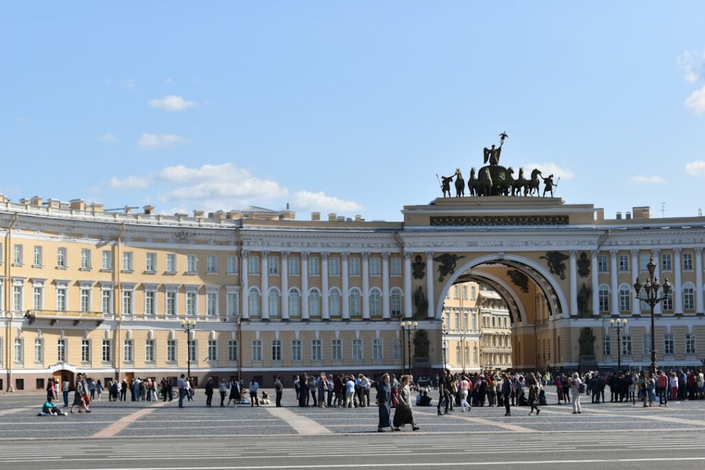 Palace Square with visitors at the State Hermitage Museum