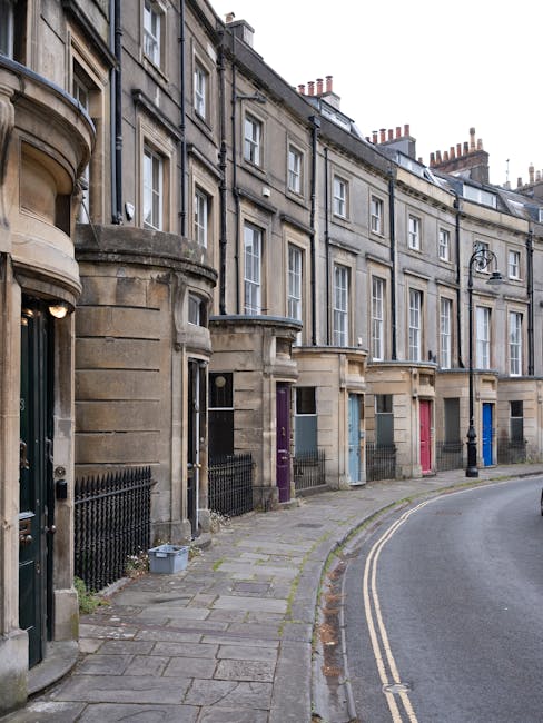 Kleurige Georgische huizen aan Bath Avenue, Portobello