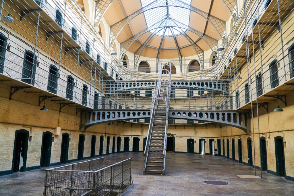 Kilmainham Gaol courtyard view during a guided tour in Dublin