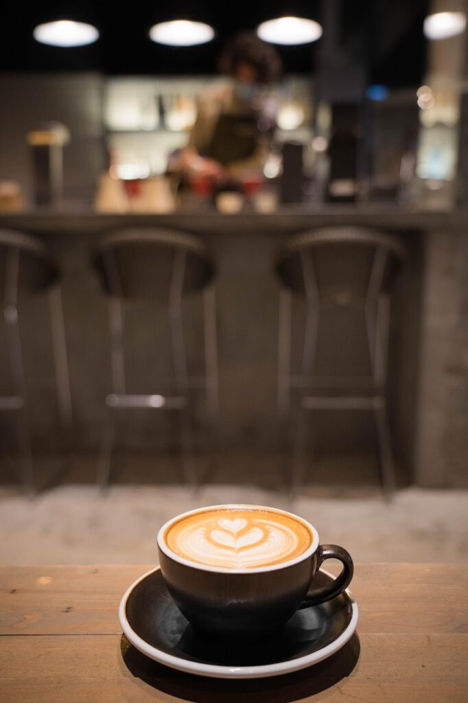 Cozy local coffee shop interior serving artisanal espresso