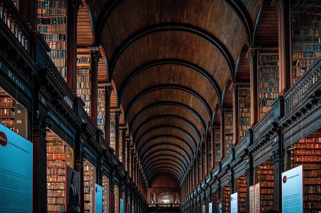 Old wooden shelves inside Marsh’s Library, historic Dublin