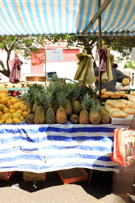 Frucht- und Brotstände auf dem Moore Street Market am frühen Morgen