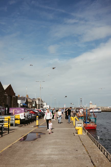 Teren portu w Howth z łodziami i restauracjami