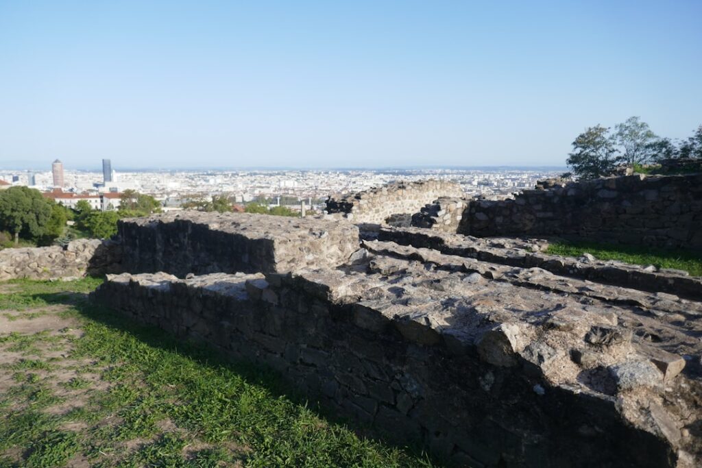 Roman theatre ruins with city view at the Gallo-Roman Museum