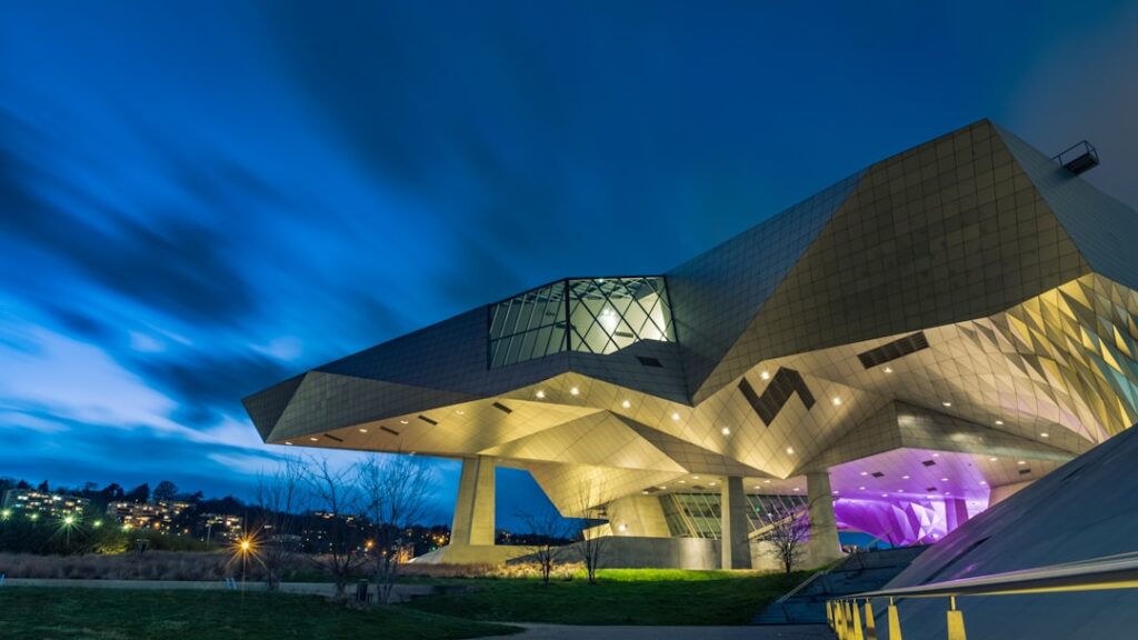 Confluence Museum exterior in evening light
