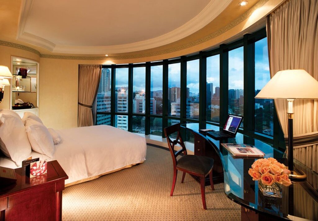Luxury hotel room with city view