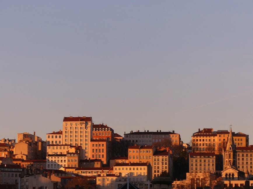 Panoramic view of Lyon rooftops at sunset