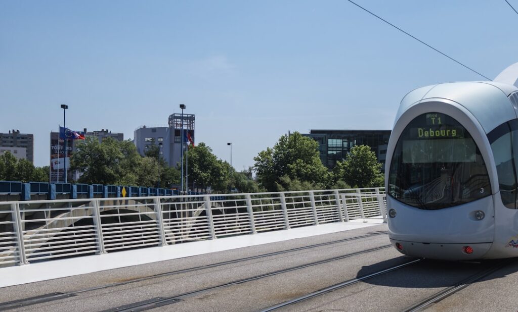 Interior view of tram with passengers