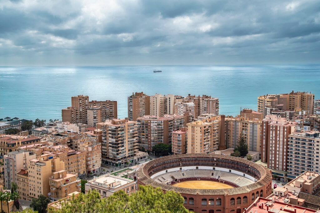 Sunrise view over Malaga and the Alcazaba
