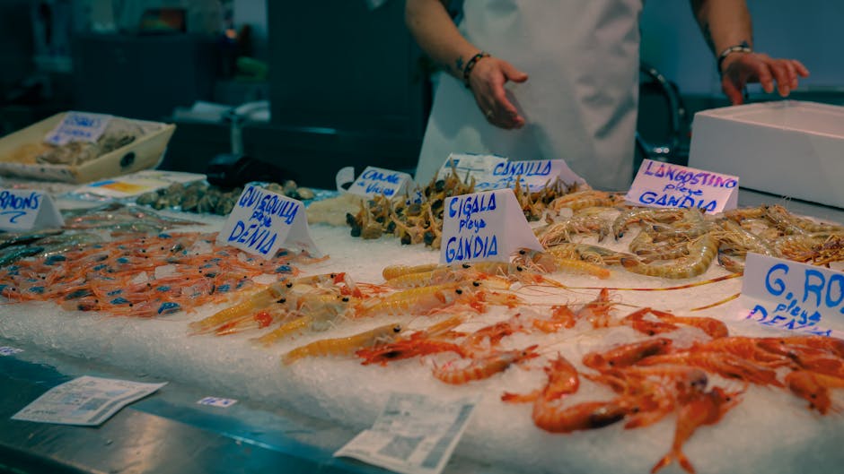 Colorful fish stalls at a Spanish market