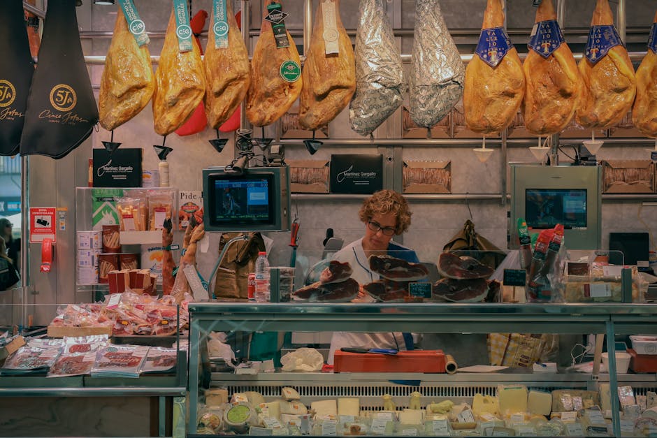 Kraam met Iberische ham en lokale kazen