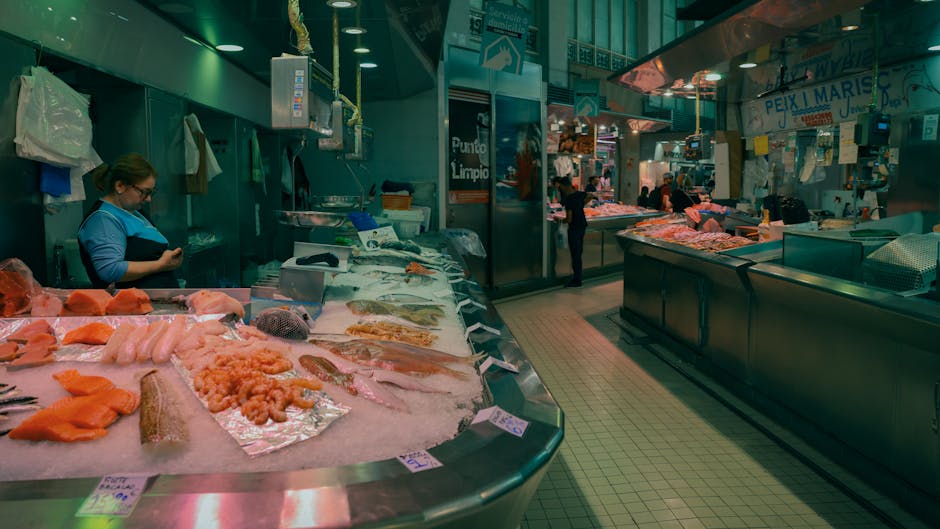 Interior of Atarazanas Market with fresh fish stalls