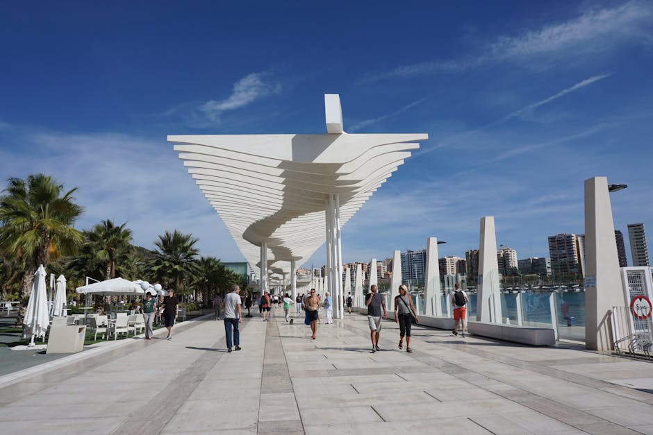 Modern waterfront promenade with palm trees at the Palmeral