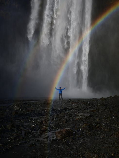Spruzzo e arcobaleno sotto Skógafoss