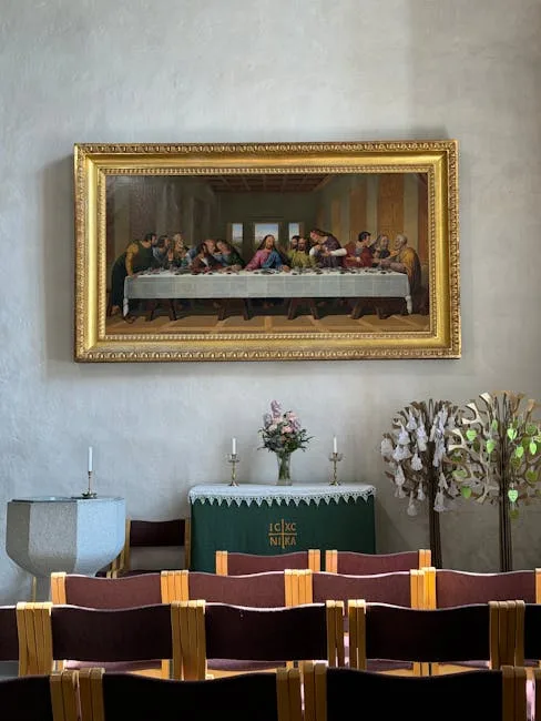 Reproduction de La Cène accrochée au mur d'une chapelle milanaise