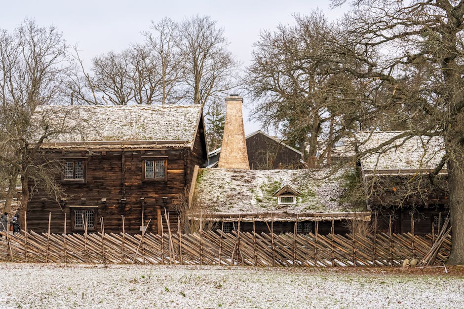Traditional wooden houses at Skansen open-air museum