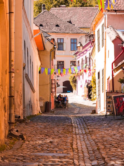 old town Lipscani cobblestone street at golden hour