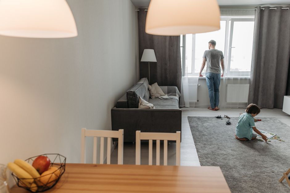 Family apartment living room with child