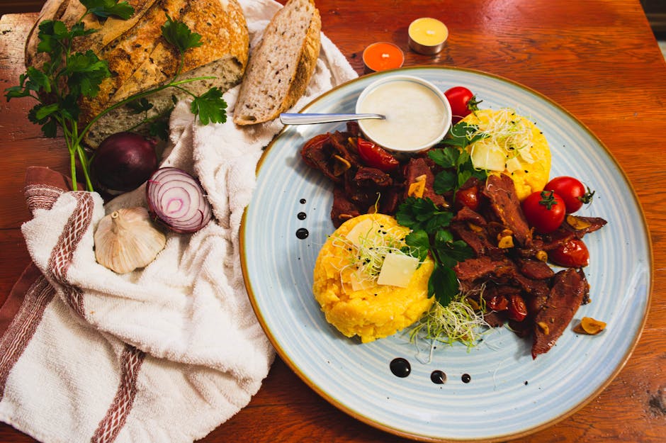 Traditional Romanian meal with sarmale and polenta