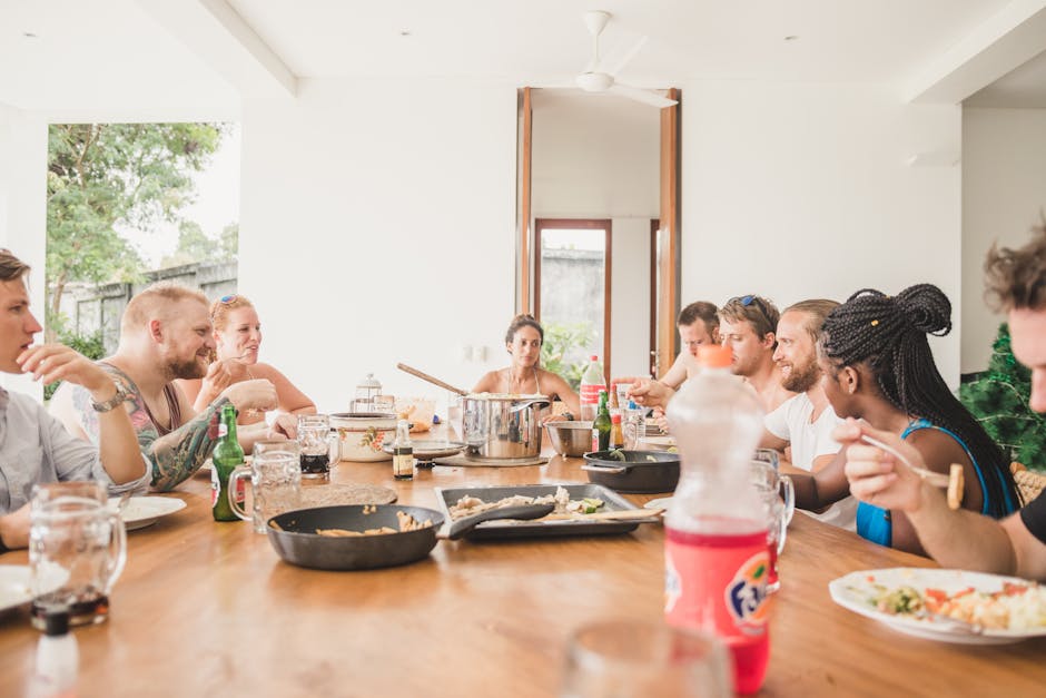 Shared kitchen with guests cooking