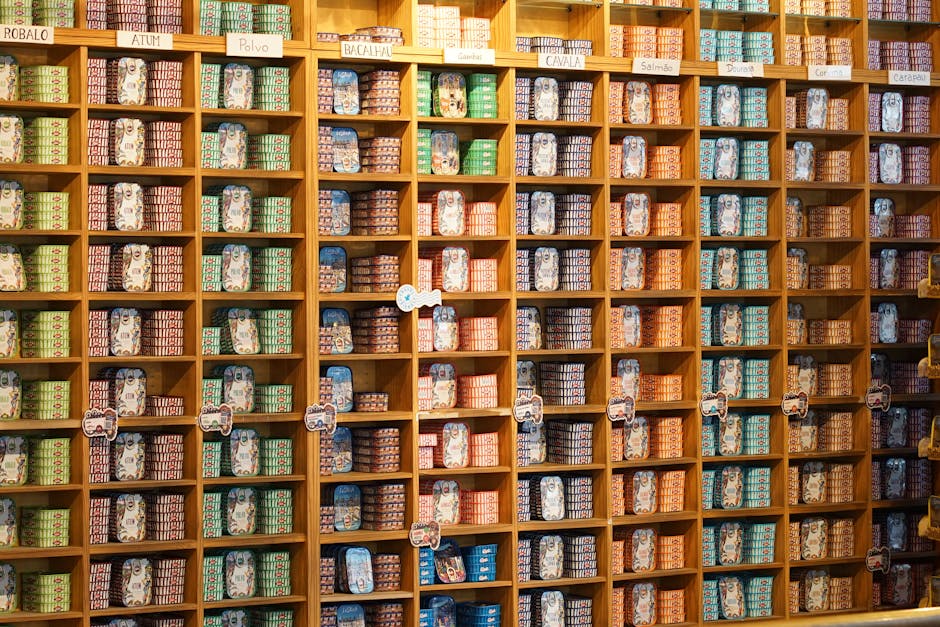 Artisanal canned fish display with harbor view in Marseille